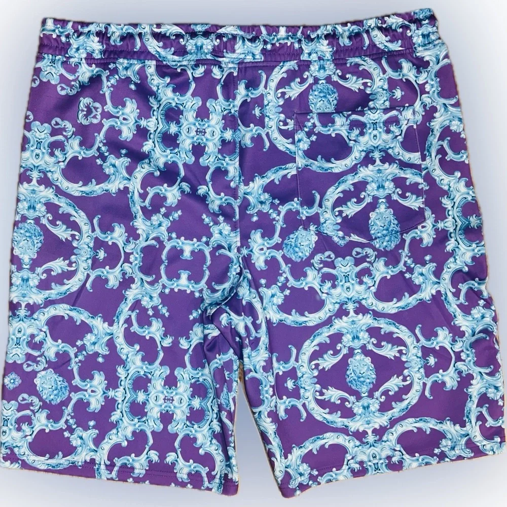 NWT Baroque Gold SZ XL purple/blue “Baroque” print shorts/waist 38”-52”